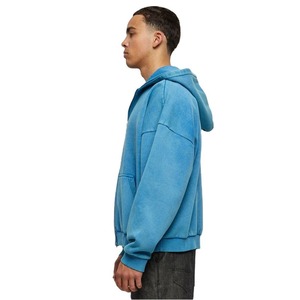 Relevo Industries <b>Men's</b> Oversized Blue Hooded Zip-Up Sweatshirt 100% Cotton French Terry Casual Autumn Wear For <b>Men</b> - Product Image 4