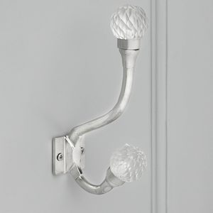 Ganchos de pared de cristal de doble pared con perilla de cristal, decorativos de lujo para armario, acabado plateado, resistentes, para venta al por mayor - Product Image 1