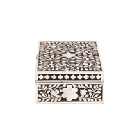 Scatola Porta Gioielli Rettangolare a 2 Livelli con Intarsi Floreali in Osso, Design Europeo Moderno di Lusso, in Resina e Legno Premium, Misure Personalizzabili