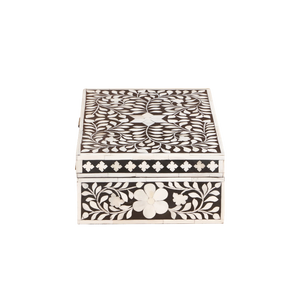 Handmade Bone Inlay <b>Floral</b> Design European Modern Luxury 2-Layer Rectangle Jewelry Storage <b>Box</b> Premium Resin Wood Custom Sizes - Product Image 4