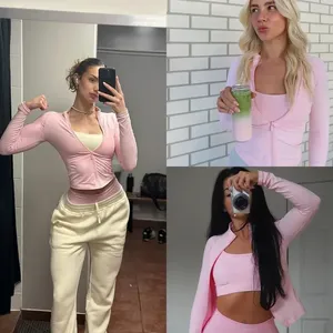 Custom logo Women's Stand Collar Seamless Spandex/Nylon <b>Workout</b> <b>Jacket</b>-Slim Fit Full Sleeve Zip Front Yoga Gym - Product Image 4