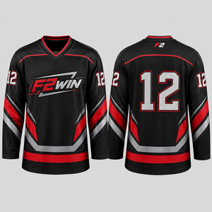 Maillot de hockey sur glace F2WIN pour homme, col en V, manches longues, sublimé, 18 % polyester respirant, coupe régulière adulte, prix de gros - Product Image 6