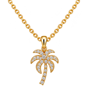 Collier de luxe inspiré du monde tropical avec pendentif palmier et diamant de laboratoire rond - Product Image 1