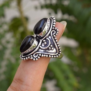 Bague en onyx noir de créateur, argent sterling 925, faite à la main, pierre précieuse, pour femme - Product Image 3