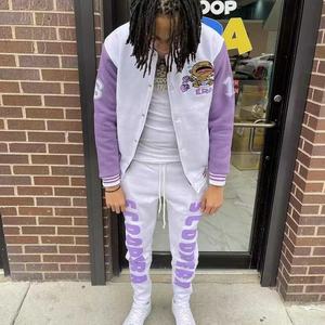 Chaqueta personalizada de alta calidad para hombre, traje apilado, trajes para el sudor, pantalones para correr, chaqueta de béisbol de retales, chándal de 2 piezas - Product Image 3