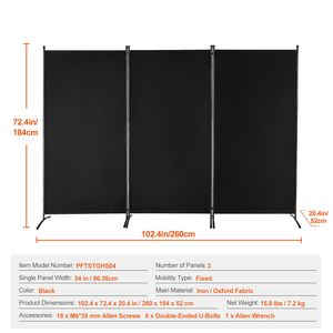 Divisorio per Stanza a 3 Pannelli dal Design Semplice, Schermo Portatile Autoportante per Privacy, Separatore Pieghevole per Ambienti - Product Image 3