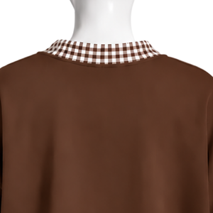 Mens <b>Brown</b> Oversized Crewneck Sweatshirt Gingham Check Trim <b>Long</b> <b>Sleeve</b> Casual Pullover Fashion Streetwear Athletic Sports <b>Top</b> - Product Image 4