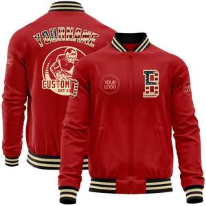Custom Men's Red Varsity Jacket with Embroidered Logo Baseball Collar Full Sleeve Zipper Front Pockets Regular Fit - Product Image 1