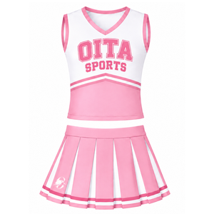 Ensemble uniforme de cheerleading rose bébé, haut sans manches à col en V, jupe plissée, tenue de sport pour équipe athlétique, performance de danse, entraînement - Product Image 1