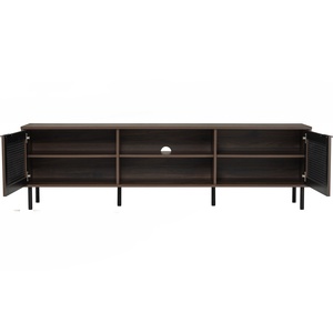 Minimalist Walnut TV Stand with Black Epoxy Metal Legs and <b>Open</b> <b>Storage</b> 1.8 Meter Media Cabinet Multi-Function <b>Unit</b> - Product Image 2