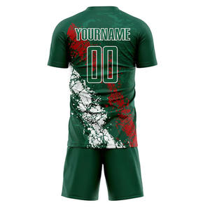 Ensemble de maillot de football 7V7 vert foncé et rouge personnalisé – Tenue de sport sublimée texturée à effet pincelé pour équipe - Product Image 3