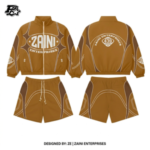 Conjunto Corto Casual para Hombre, Chaqueta Cortavientos de Poliéster Taslan Premium de 120 GSM, Secado Rápido, Panel en Contraste Marrón, Impresión Personalizada - Product Image 1