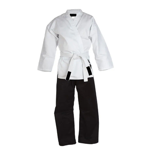 Uniforme de Taekwondo Blanco con Pantalones Negros y Cinturón Blanco, Unisex para Adultos, Ropa de Artes Marciales - Product Image 1