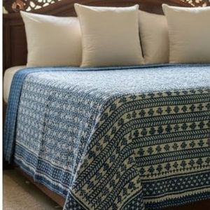 Hand Block Printed Indian Cotton Sanganer Kantha Queen Size Throws Large Width Handmade <b>Quilt</b> Traditional Homes <b>Bedding</b> Decor - Product Image 5