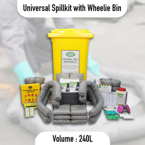 240L Universal Spill Kit with Wheelie <b>Bin</b> – <b>Large</b> Capacity Hazardous Chemical Spill Response Kit, Industrial Absorbent Spill Kit - Product Image 2