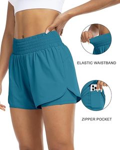 Shorts Deportivos de Cintura Alta, Color Sólido, con Bolsillos, de Secado Rápido, Tejido de Spandex y Poliéster, para Mujer - Product Image 4