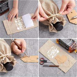Bolsas de Vino de Arpillera Ecológicas Lavables de Primera Calidad y Etiquetas de Regalo Marrón Rojo Reutilizables con Cordones para Bodas y Cumpleaños - Product Image 5