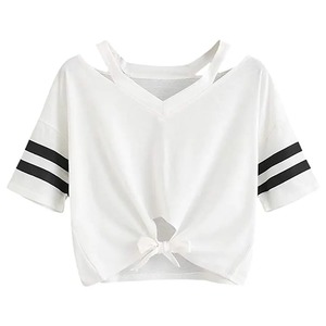 เสื้อครอปแขนสั้นคอตั้งผ้าริบเนื้อนุ่ม น้ำหนักเบา สไตล์ลำลองสำหรับผู้หญิง ผ้าฝ้ายแท้ 100% ไร้ตะเข็บ ทรงเข้ารูป เหมาะสำหรับฤดูร้อน ขายส่ง - Product Image 4
