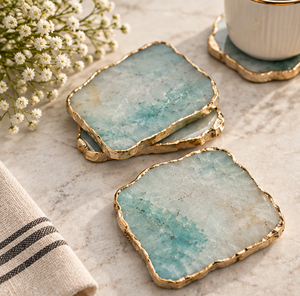 Juego de posavasos de ágata cuadrada de mármol de alta calidad de latón AK de 3 mármol de diseño atractivo para decoración de mesa/utensilios de cocina - Product Image 1