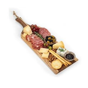 Tabla de charcutería de madera de acacia al por mayor, tabla de cortar larga con asa, bandeja decorativa para servir en fiestas - Product Image 2