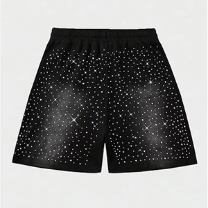 Latest Style Custom Design Logo Color Men Women Unisex Cotton <b>Shorts</b> Rhinestone Heavyweight Fleece <b>Shorts</b> Long Drawstrings - Product Image 2