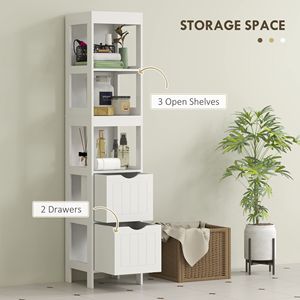 Mobiletto da Bagno Bianco Sottile Salvaspazio con 2 Cassetti e 3 Ripiani Aperti, Armadietto Stretto da Terra - Product Image 4