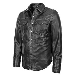 Men's Plus Size <b>Leather</b> Satin Breathable Long Sleeve <b>Shirt</b> Turn-down Collar Covered Button Closure Regular Fit Moto Biker Style - Product Image 3