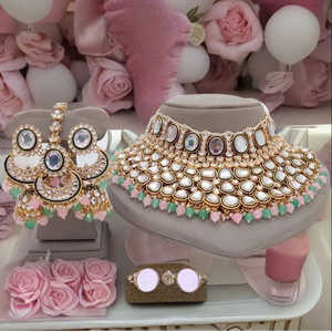 Conjunto de collar de joyería fina de piedra Kundan chapada en oro 10581138PGR - Product Image 1