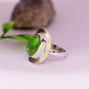 Natural <b>Green</b> Copper Turquoise 925 Sterling Silver Handmade <b>Ring</b> Elegant Gemstone Statement Jewelry Boho <b>Ring</b> for Women - Product Image 4