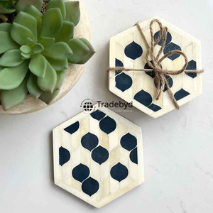 Sous-verre carré en os incrusté fait main 4x4 pouces, décoration de table élégante et luxueuse, disponible en différentes couleurs Tradebyd - Product Image 1