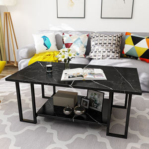 Marble Top Coffee Table Metal Frame <b>Shelf</b> Living Room Sofa Home Furniture Indoor Modern Storage Black Office <b>Desk</b> Work <b>Computers</b> - Product Image 3