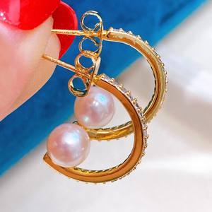 Pendientes de Perlas de Agua Dulce de Estilo Europeo y Americano de la Marca Zhuji Natural, Letra C, Joyería Popular en el Mismo Estilo - Product Image 3