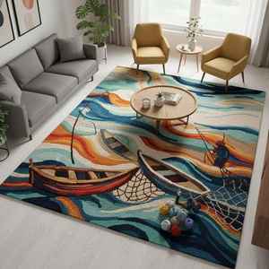 Modern MultiColor Wool/Silk Area <b>Rug</b> Scalloped Border Contemporary Tufted Non-Slip PET Friendly Handmade Living Room <b>Rug</b> 1 Piece - Product Image 2