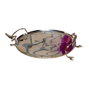 Plateau de service alimentaire rond au design moderne, plateau en métal argenté de haute qualité avec poignée à accents papillon pour les fournisseurs en gros - Product Image 3
