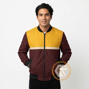 GREEK TREASURES Blouson Bomber Homme Coupe Slim Couleur Unie Marron Jaune Style Décontracté Toile 100% Soie Séchage Rapide Respirant Vêtement d'Hiver - Product Image 4