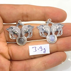 925 Sterling Silver Natural <b>Rainbow</b> Moonstone & Labradorite Gemstones Boho Style Bezel Settings Round Shape Cut Vintage Jewelry - Product Image 1
