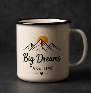 OEM Iron Enamel <b>Mug</b> Inspirational Design Big Dreams Take Time Cream Metal Coffee Cup Wholesale Factory Direct Global Sourcing - Product Image 5