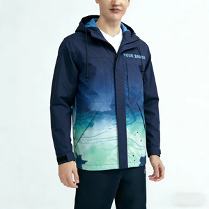 Wholesale Men's <b>Hooded</b> Waterproof Hard <b>Shell</b> <b>Jacket</b> Gradient Print Zip Fly Outdoor Hiking Clothing Regular Fit All Seasons - Product Image 5