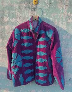 Assorted Mix Color <b>Velvet</b> Suzani Quilted <b>Jacket</b> with Embroidery Breathable Cotton Vintage Design Unisex Indian Style - Product Image 2