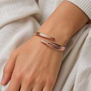 Belladec Handcrafted Feather <b>Copper</b> Classic Cuff Bracelet Open Adjustable <b>Bangle</b> Nature Inspired Artisan Jewelry Elegant Gift - Product Image 3