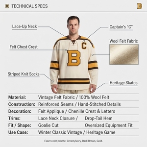 Custom Vintage Goalie Cut Ice Hockey Jersey Lace-Up <b>Wool</b> Felt Crest Sublimated Winter Classic Uniform OEM Manufacturer - Product Image 5