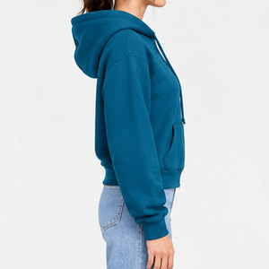 Zee Good <b>Women's</b> Hooded Zip-Up Fleece Sweatshirt Solid <b>Blue</b> Casual Autumn <b>Hoodie</b> With Front Logo Drawstring Pocket - Product Image 5