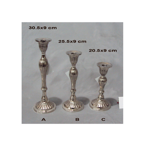 Decorative <b>Silver</b> <b>Candlestick</b> Holder Set Fluted Design Polished Metal Candle Stands in Assorted Sizes for Elegant Home Décor - Product Image 1