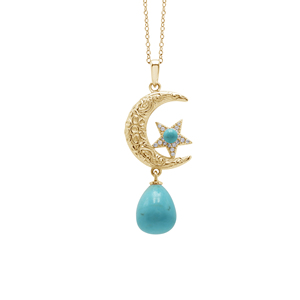 Collar con colgante de plata de ley 925 con turquesa natural ovalada y redonda, chapado en varios colores, con diseño de luna y estrella, joyería fina para mujer - Product Image 6