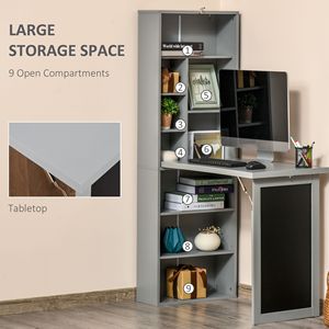 Tavolo per Laptop Multifunzione Grigio, Scrivania Pieghevole da Parete con Lavagna e Mensola Laterale per Postazione Ufficio - Product Image 5