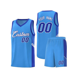 Ensemble de maillots de basket-ball personnalisés bleus à col en V sans manches en mesh unisexe pour adultes, impression sublimée, numéro 00 - Product Image 1