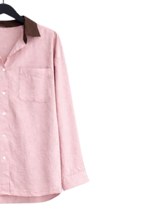 Women Pink Shirt And Brown Wide Leg <b>Pants</b> Two Piece Set Casual Cotton Linen Summer Outfit Custom OEM Clothing Manufacturer - Product Image 4