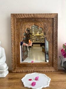 Hand Carved Vintage Wooden Wall <b>Mirror</b> Decorative Rustic Rectangular Accent <b>Mirror</b> for Home Decor - Product Image 5