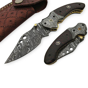 มีดพับเหล็กดามัสกัสคุณภาพสูงขายส่งที่ดีที่สุด รับผลิตตามแบบ OEM ปรับแต่งได้ สำหรับกิจกรรมกลางแจ้ง ตั้งแคมป์ ล่าสัตว์ ใบมีดตรงคู่ - Product Image 1