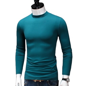 T-shirts d'été de haute qualité pour hommes Chemise à col roulé à manches longues et coupe ajustée Little Mercerized Cotton Solid T Shirt for Men - Product Image 1